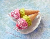 Raspberry and lime ice cream cone earrings