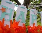 Happy Birthday Banner (aqua / orange)
