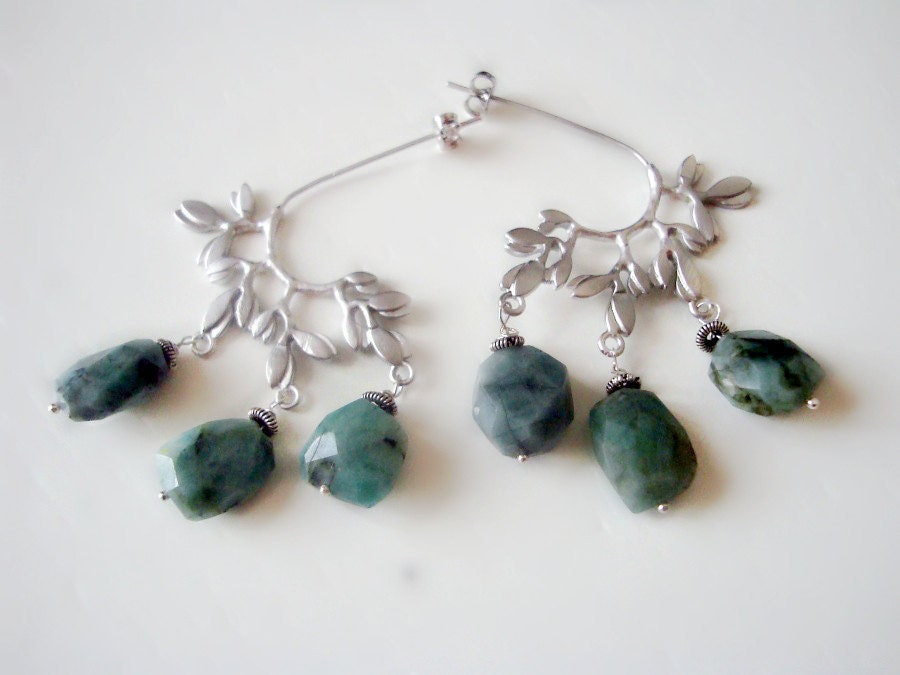 Emerald on a Silver Branch Earrings