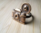 Camera Ring, Antiqued Brass Adjustable Ring,  Photography Jewelry, Novelty Ring, Photographer Gift