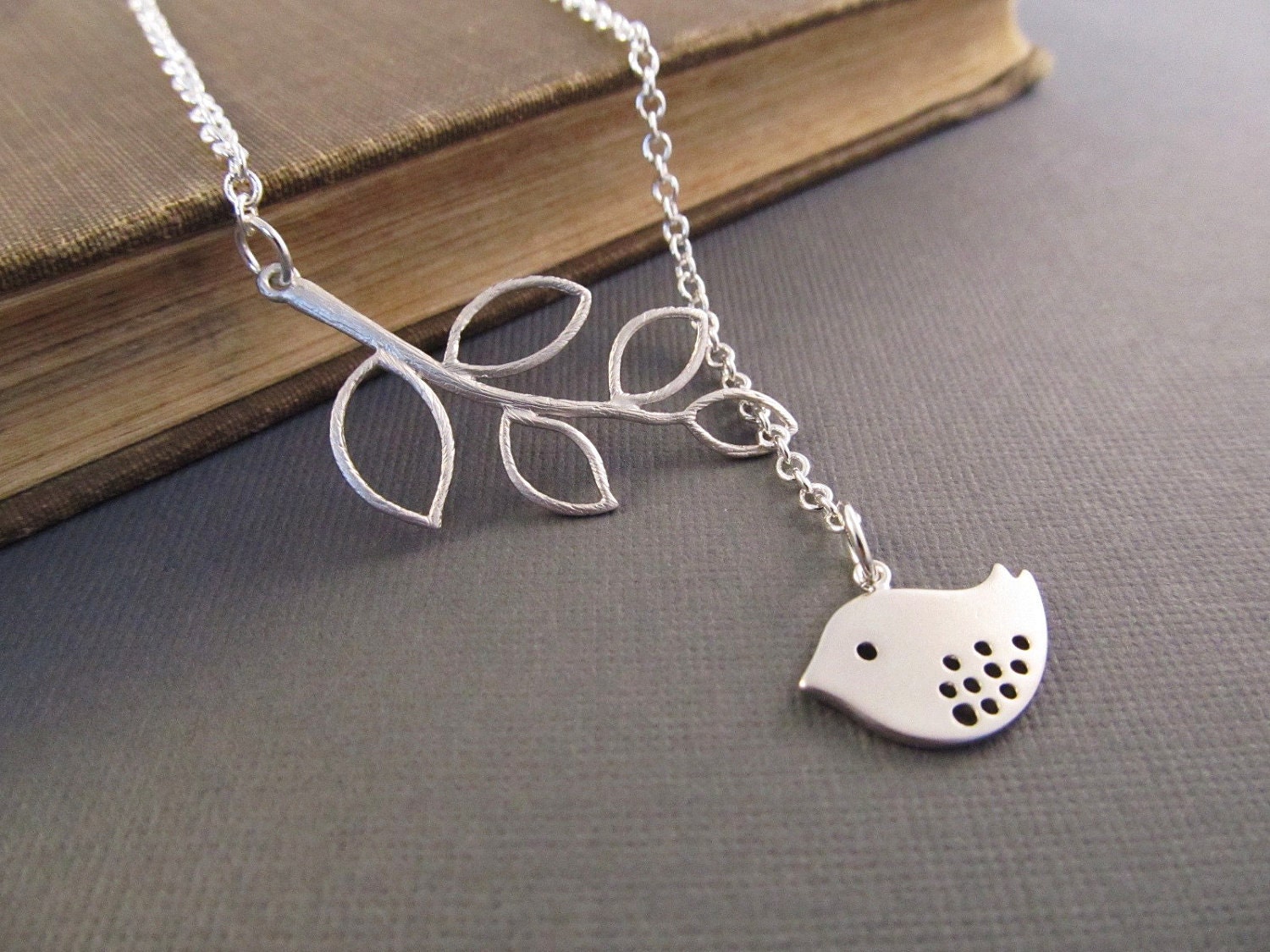 Bird and Branch Necklace, Silver Sparrow Lariat, Everyday Jewelry, Lariat Necklace, Gift for Mom, Graduation Gift