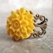 Flower Ring, Mustard Yellow Chrysanthemum on Antiqued Brass Filigree, Adjustable Ring, Fall, Fashion Jewelry