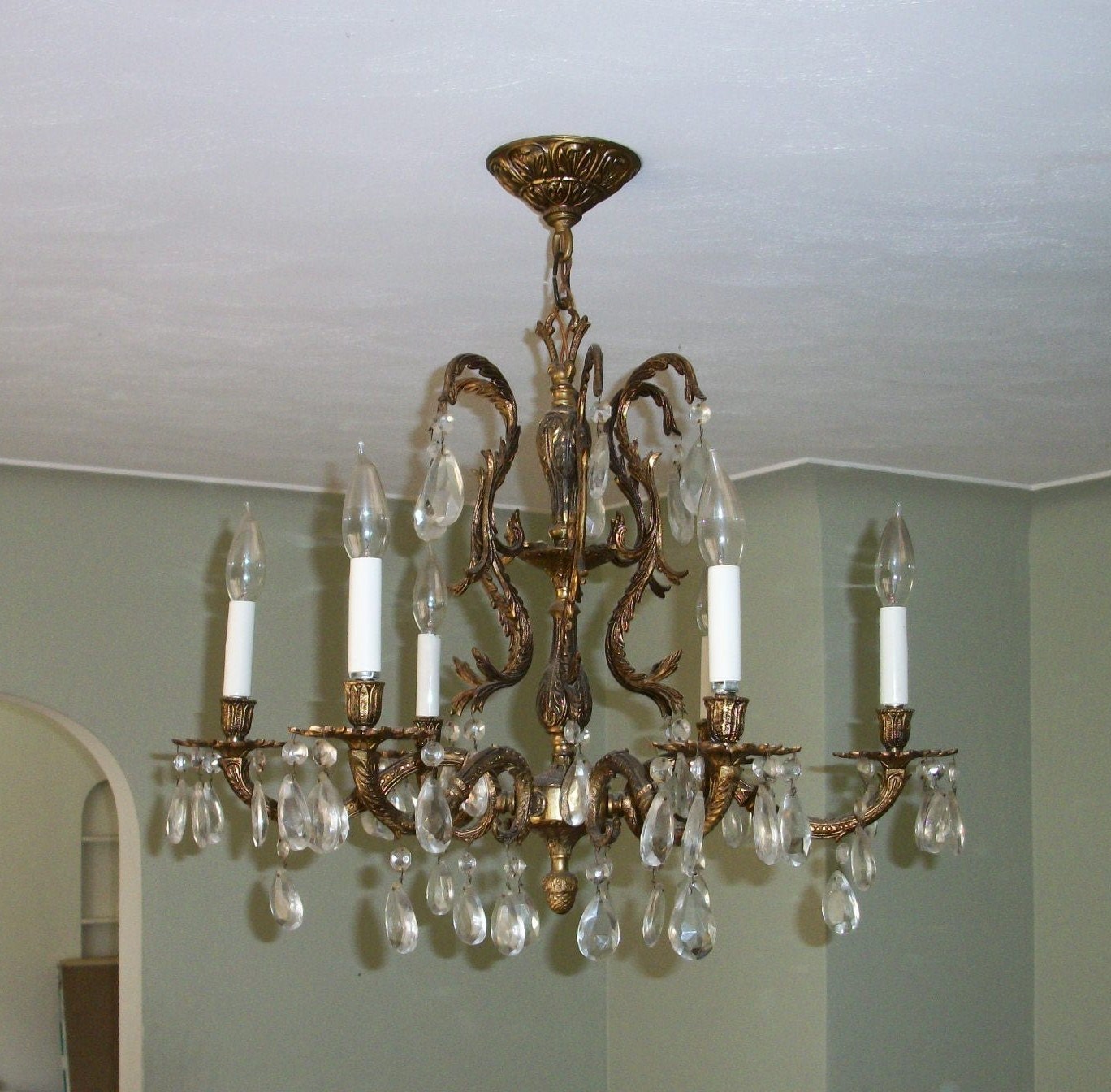 Vintage Brass Candelabra Chandelier Six light by Iprefervintage