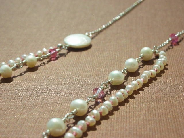 Pretty In Pink, Pearl and Crystal Long Necklace