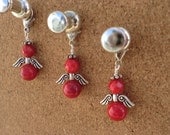 Set of 3, Coral beaded Angel Cell phone, keychain, ornament charms