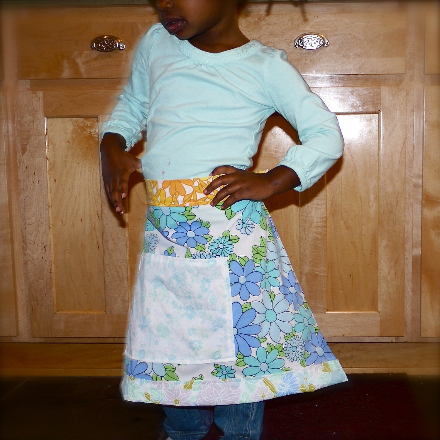 Blue Daisy Chain Upcycled Child-Size Apron