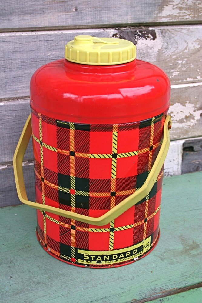 Vintage Red Plaid Metal Drink Cooler