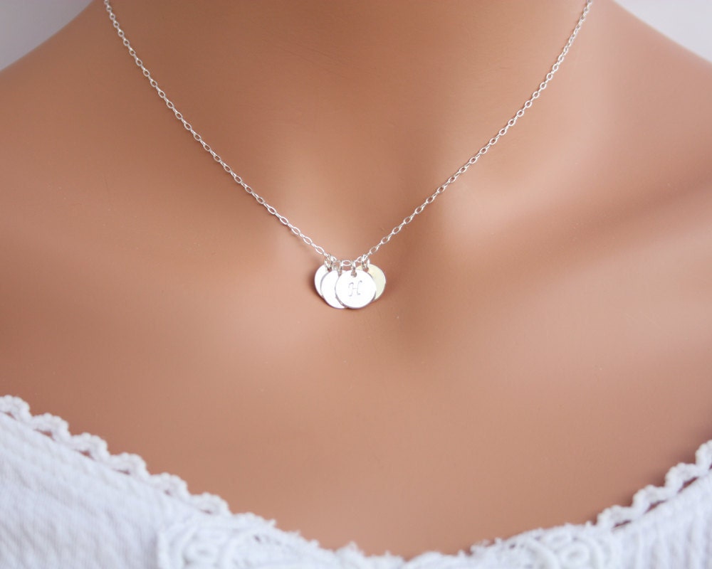 Valentine gift .FOUR Sterling silver Initial Necklace,  Family Necklace, lover, Sister, Children, Grandma, Mother's day - PTInspires