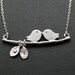 Initial necklace - Family Love Birds engraved necklace, personalized leaf monogram, mothers day gifts for mom daughter sister friend