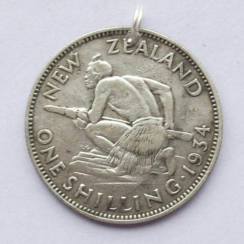 Maori Warrior New Zealand Silver Coin Charm 1930s