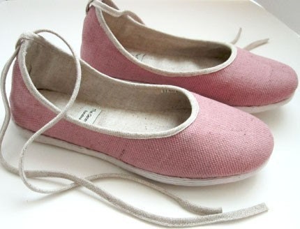 Handmade Pink Natural Linen Vegan Ballet Flats - 901D