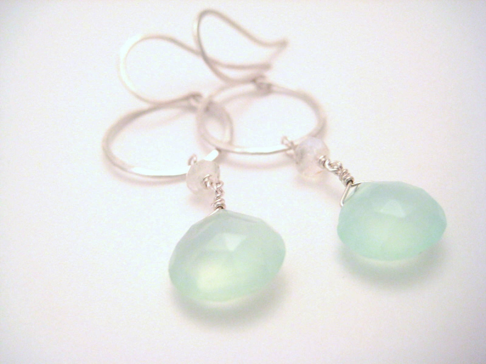 Moon and Sea Fine Silver Dangle Earrings