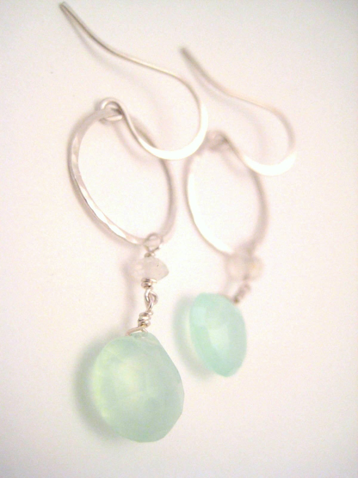 Moon and Sea Fine Silver Dangle Earrings