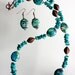 Island in the Sun Necklace Set - Turquoise Chips - Glass Turquoise Beads - Mauve Czech Crystals - Brown Velveteen Beads - Cruise Wear