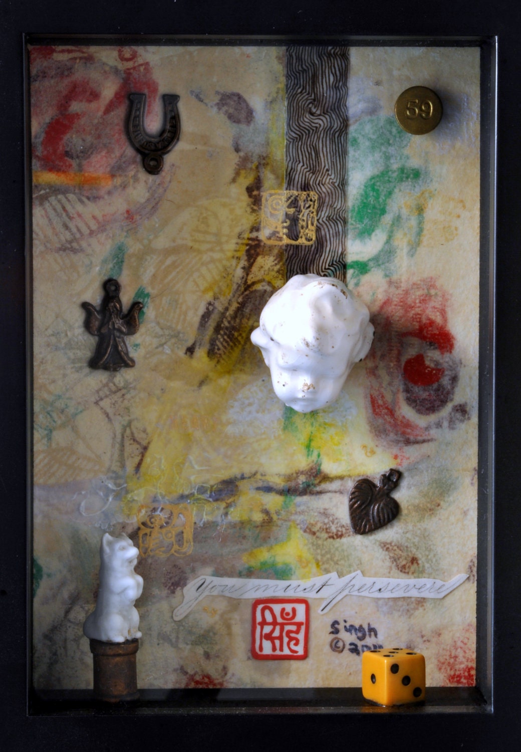 No. 59 Follow Your Heart - original art, OOAK, fine art, assemblage, mixed media, 3-D, painting, framed art, gift