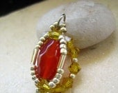 Jewelry Pendant Charm: Deep Fire Orange Carnelian and Lime Swarovski Crystal Spring Gifts under 10