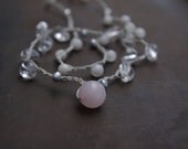 Long Crochet Necklace All natural stones Rose quartz, moon stone, clear crystal, freshwater pearl