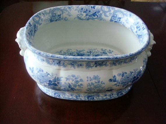 Antique Blue and White Foot Bath by RareAntiques on Etsy