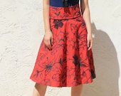 High Waist Full Skirt-folk floral yarn embroidered on Red