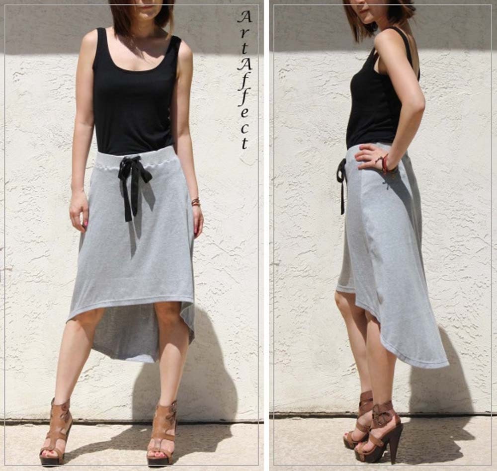 High-Low Hem  Aline Skirt-Heather Gray Jersey