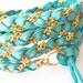 Rich Turquoise Deerskin Leather Wrap Bracelet, Gold Chain, Cuff, Anklet, Headband, Ponytail Wrap, Fits all wrist sizes, Wire Wrapped