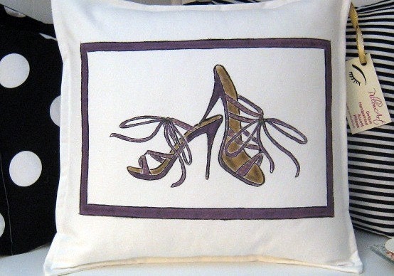 Decorative Pillow Cover Purple High Heels Hand Painted 16 inch