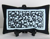 Small Modern Pillow Hand Painted Abstract Aqua on Black