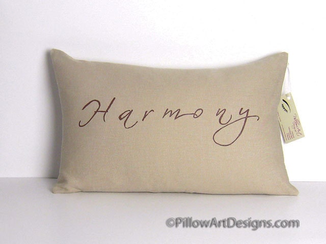 Beige Linen Pillow Cover Harmony Sentiment Hand Painted