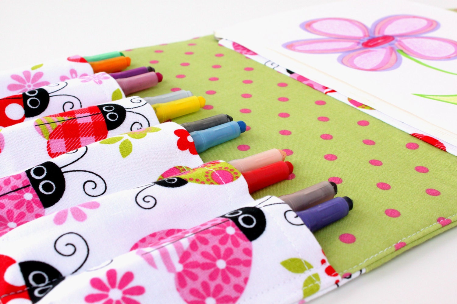 Coloring tote - childrens busy toy - Little Ladybugs (Ready To Ship)