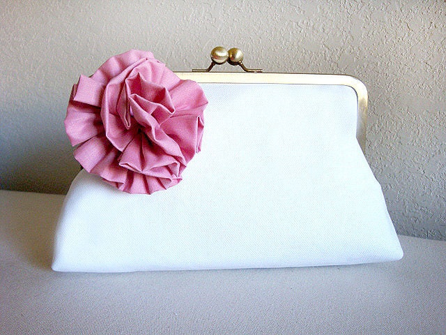 Pink Flower Bridesmaid Clutch Wedding Purse Bag by Lolis Creations