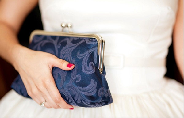 Elegant Navy Blue Wedding Clutch Personalized Bag by Lolis Creations