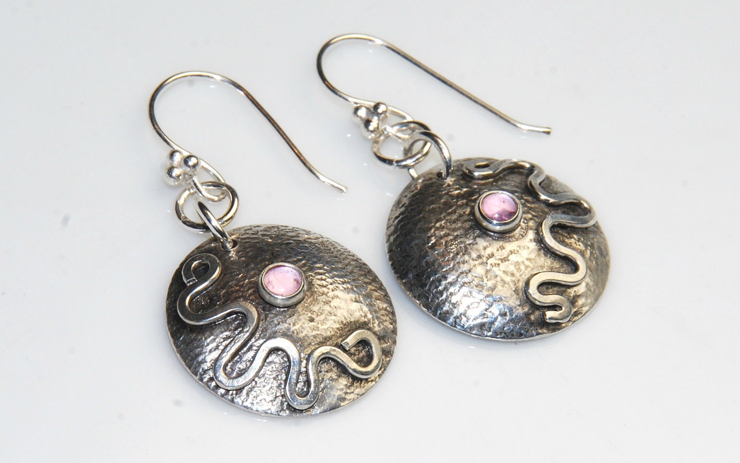 Pink Sapphire Gemstones - Sterling Silver Circles - Metalwork - one of a kind