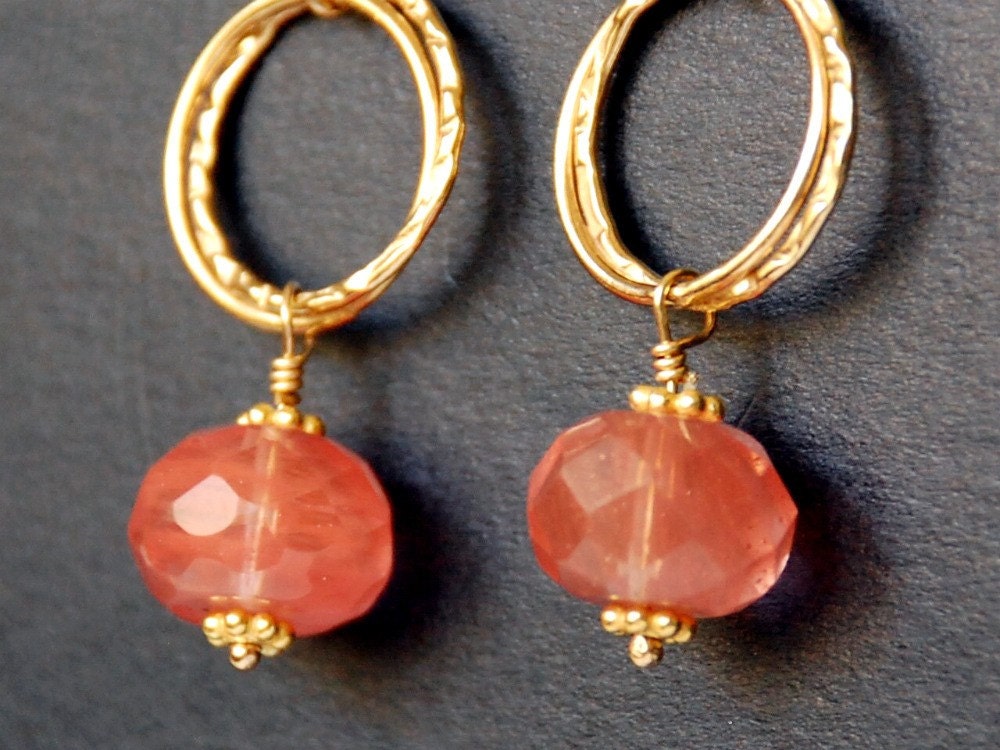 Cherry Quartz Circle 14K Gold Filled Dangle Earrings
