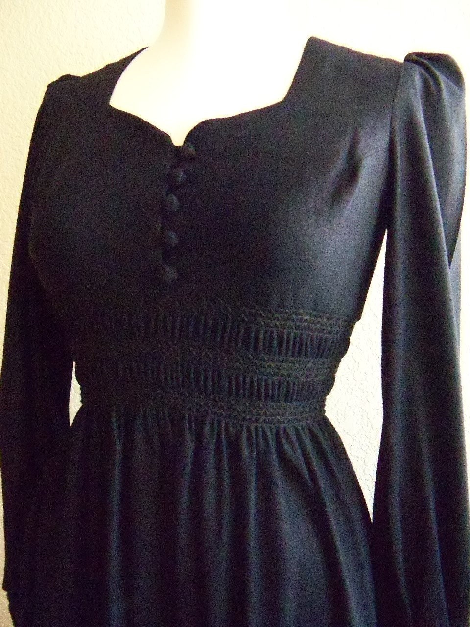 vintage 70s black gothic boho maxi dress