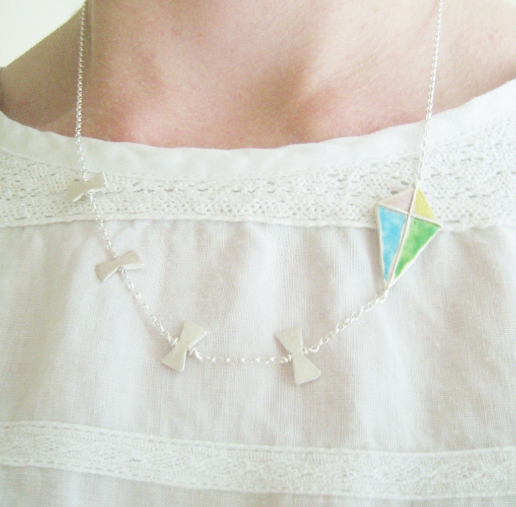 Enamel and fine silver summer kite necklace
