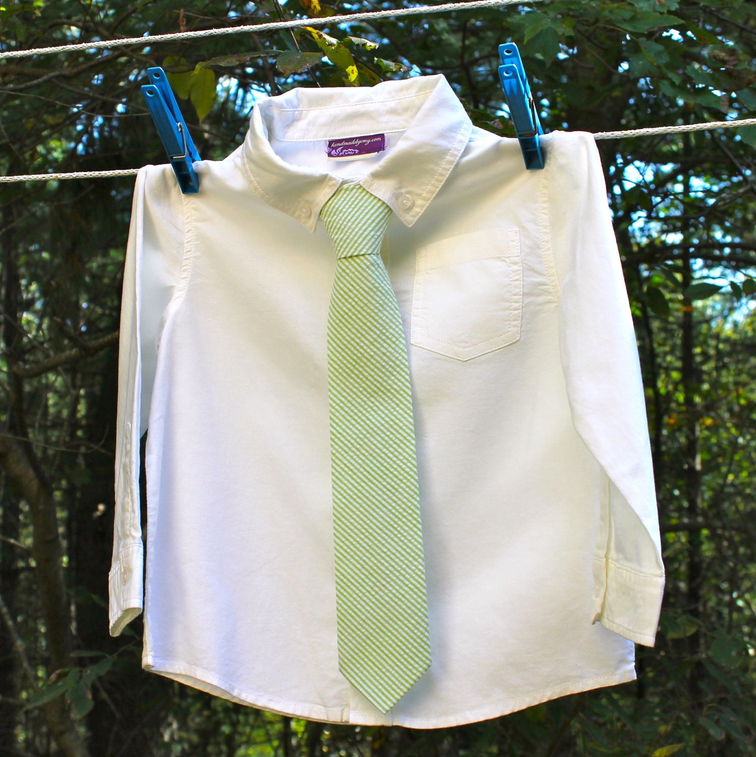 Boy's Tie - Green Seersucker  - any size