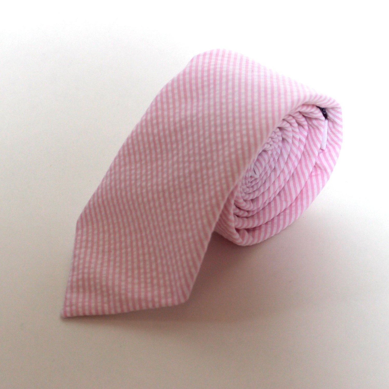 Men's Tie - Pink Seersucker - Classic Pale Pink Stripe
