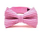 Boy's Bow Tie - Fuchsia Seersucker - Hot Pink and White Stripe Bowtie