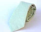 Men's Tie - Green Seersucker - Light Green and White Stripe Necktie