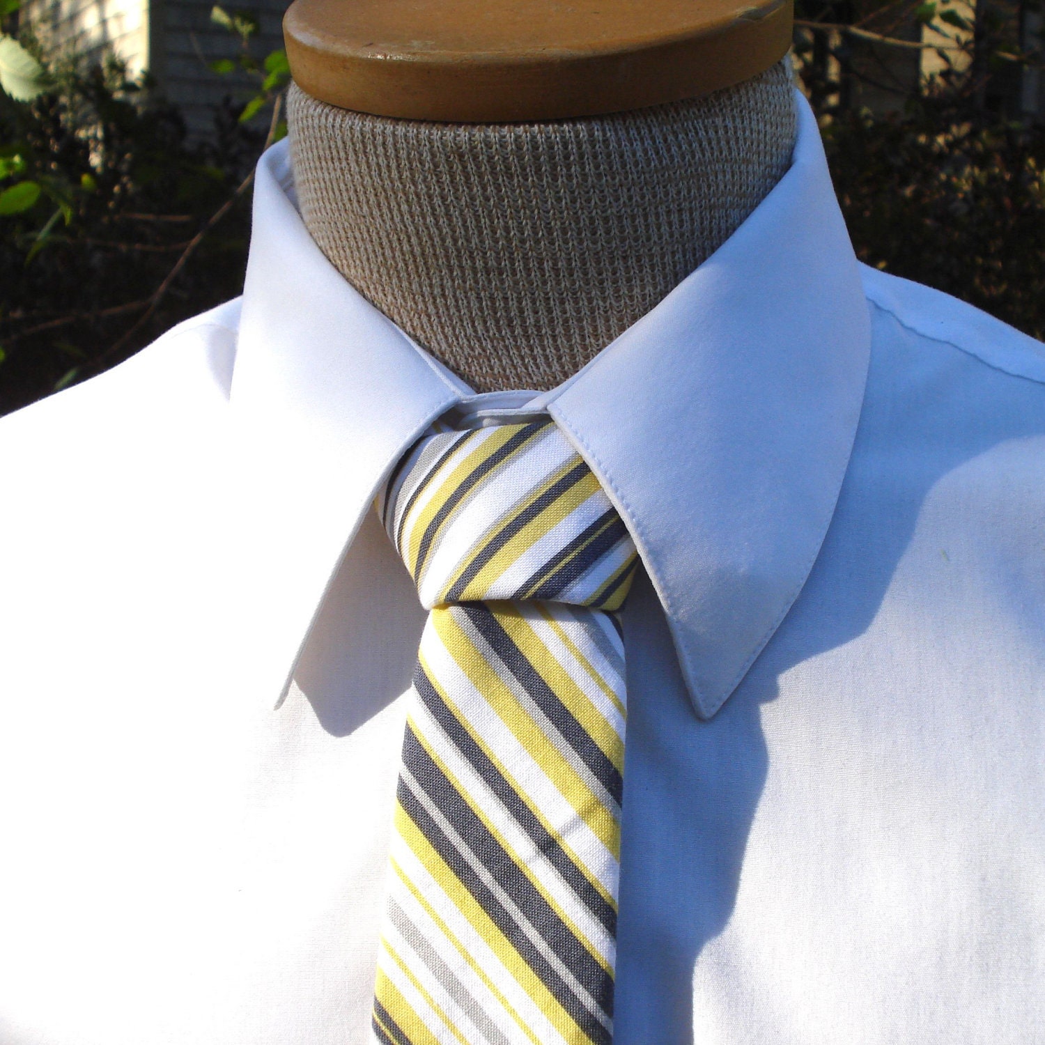 Men's Tie - Yellow and Grey Stripe - Charcoal and Citron Stripped Necktie