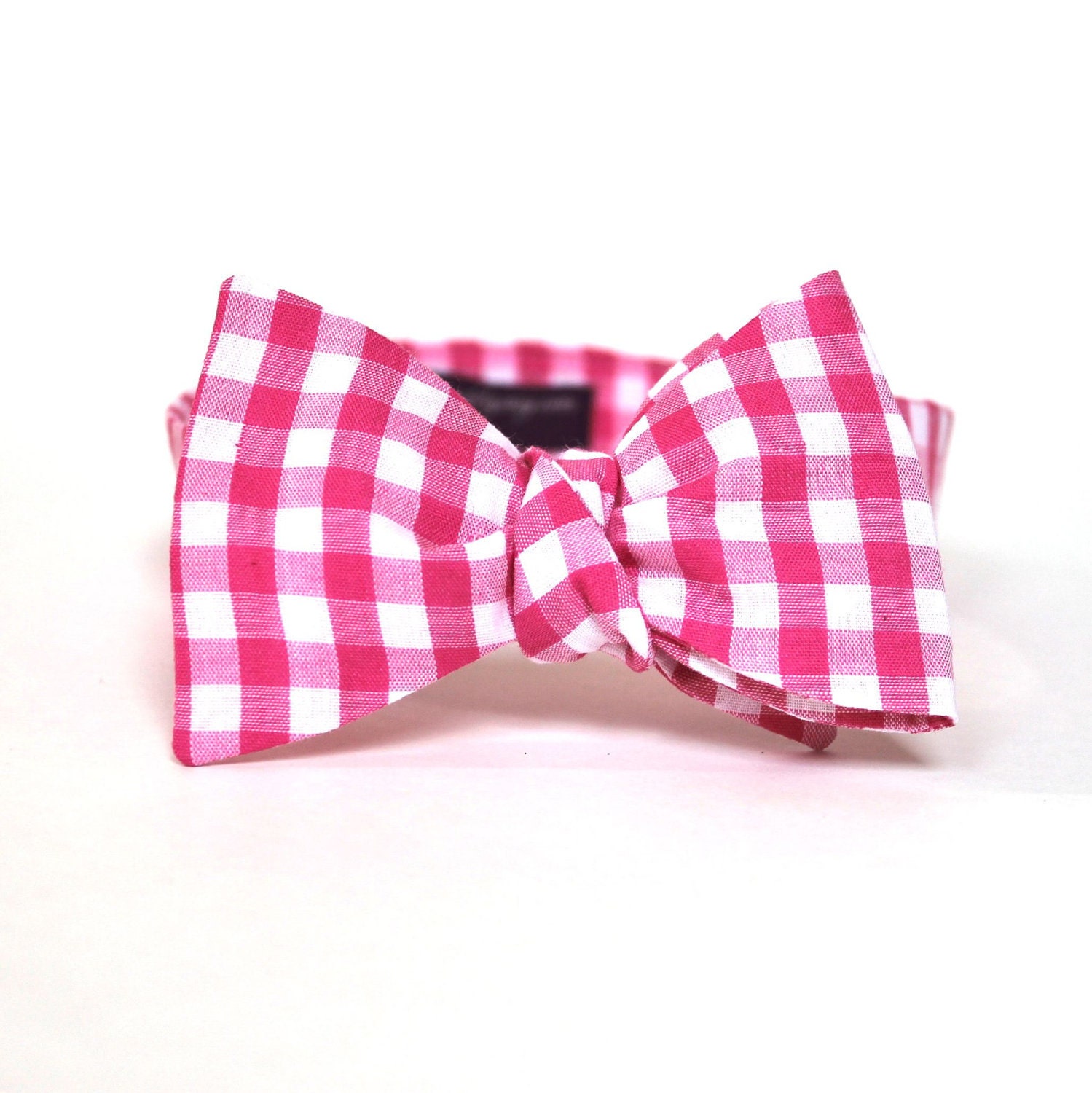 Men's Bow Tie - Fuchsia Gingham - Hot Pink and White Checks Bowtie - In Stock