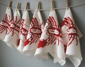 Lobster Tea Towels- Organic Linen-Set of Six-Seconds Sale- Dish Towels