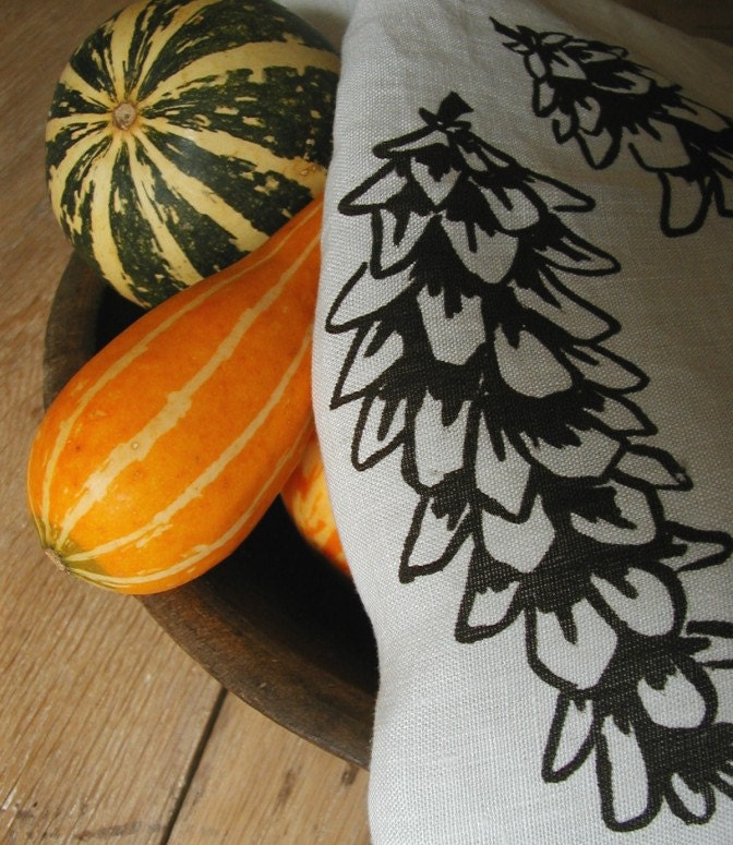 Organic Linen Tea Towel Hand Screen Printed with by madderroot