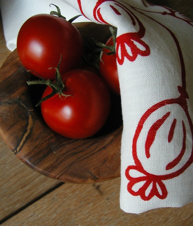 Poppy Tea Towel-Organic Linen- Hand Screen Printed Dish Towel