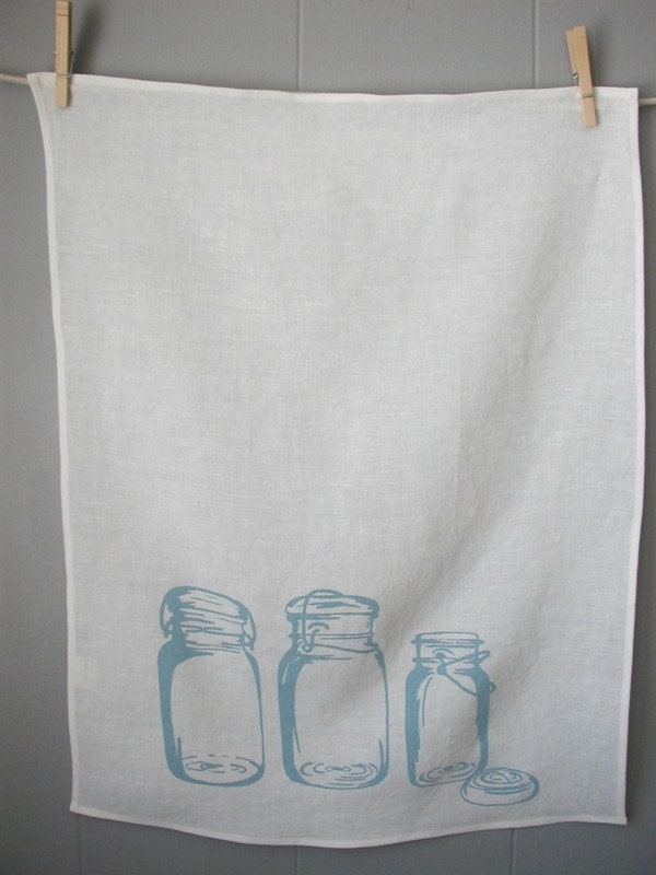 Mason Jars Tea Towel-Organic Linen- Dish Towel- Hand Screen Printed