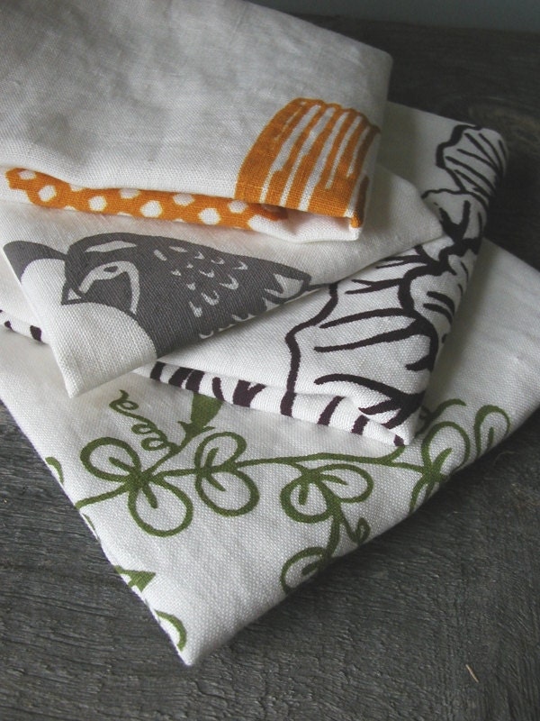 Produce Bags-The Farmers' Market Collection- Set of Four Organic Linen Drawstring Bags