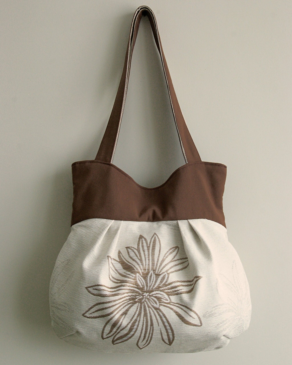 Chocolate Brown Cream Pleated Bag / Purse / Shoulder bag MOLLY STYLE One-of-a-kind