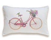 Bicycle Pillow Cover 12x18 inch White Cotton PRINT DESIGN 32 - DelindaBoutique