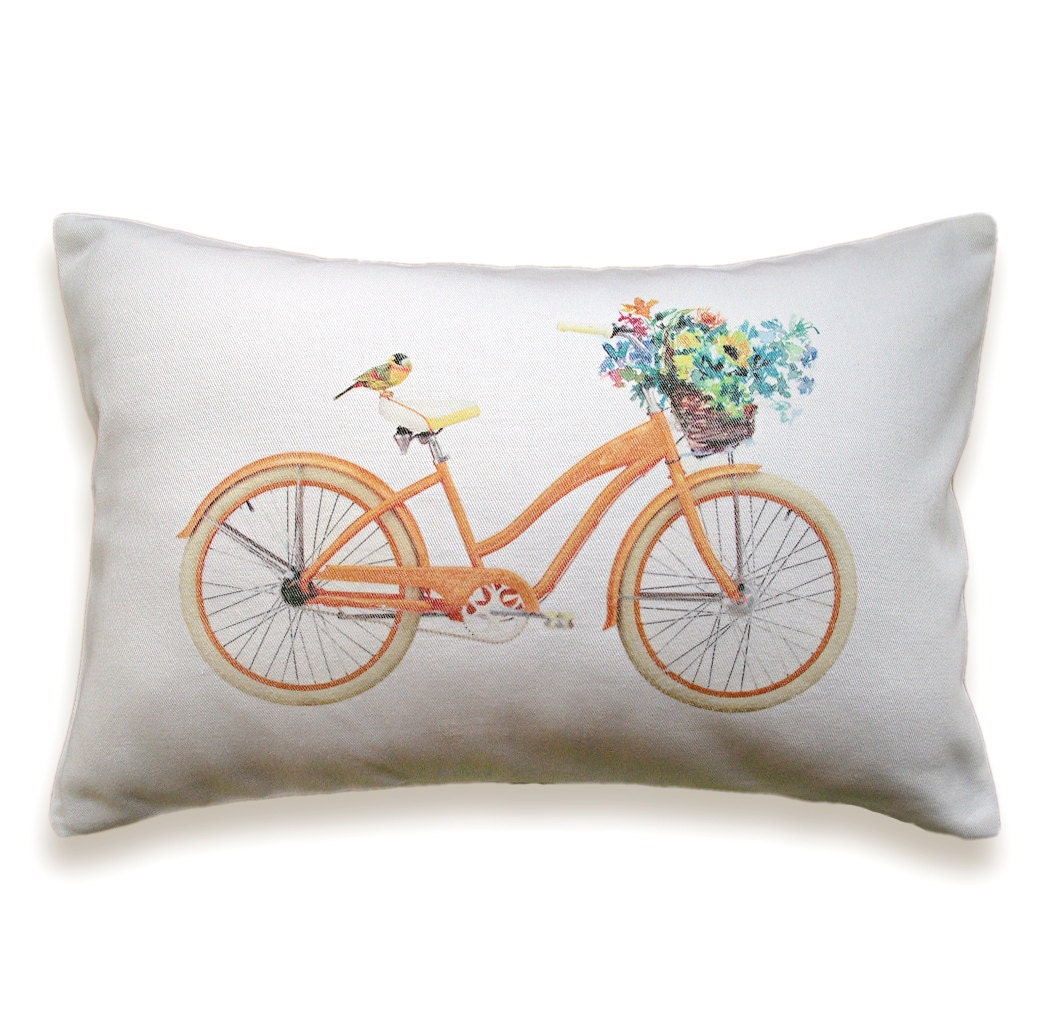 Bicycle Pillow Cover 12x18 inch White Cotton PRINT DESIGN 19 - DelindaBoutique