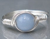 Angelite Ring, Argentium Sterling Silver Ring, Wire Wrapped Stone Ring, Custom Sized Ring